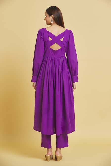 Shop_Samyukta Singhania_Purple Cotton, Organza Embroidery, Tassels Anarkali Set With Printed Dupatta _at_Aza_Fashions