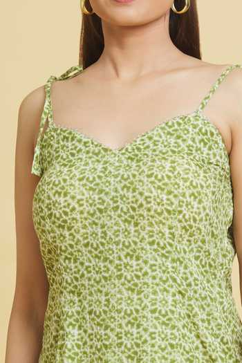 Shop_Samyukta Singhania_Green Cotton, Muslin Gota Patti Sweetheart Neck Shabnam Abstract Print Kurta Set _Online_at_Aza_Fashions