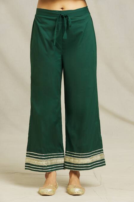 Samyukta Singhania_Green Cotton, Organza Gota Patti Asymmetric Placement Embellished Anarkali Set _at_Aza_Fashions