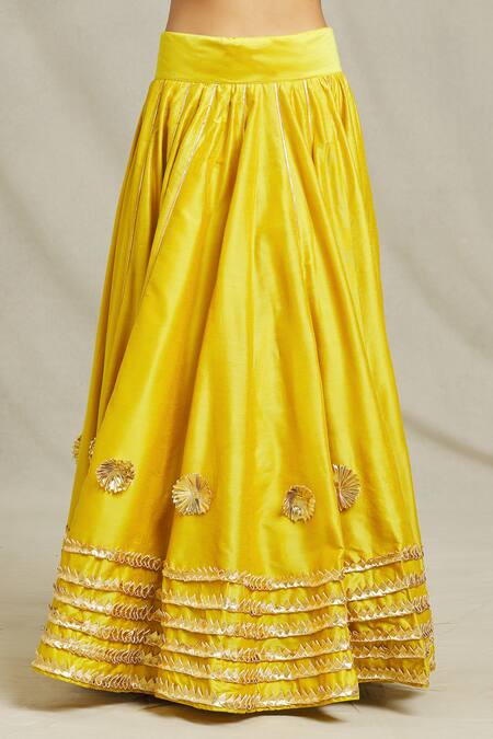 Adara Khan Yellow Dupatta Organza, Lehenga And Blouse Cotton Gota Applique Embellished Set at Aza Fashions Adara Khan_Yellow Dupatta Organza, Lehenga And Blouse Cotton Gota Applique Embellished Set_at_Aza_Fashions