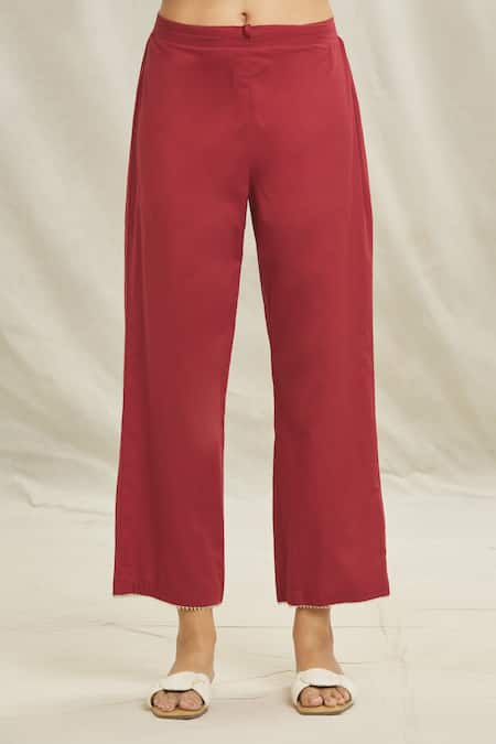 Samyukta Singhania_Maroon Cotton Gota Patti Square Neck Paisley Print Anarkali Pant Set _at_Aza_Fashions