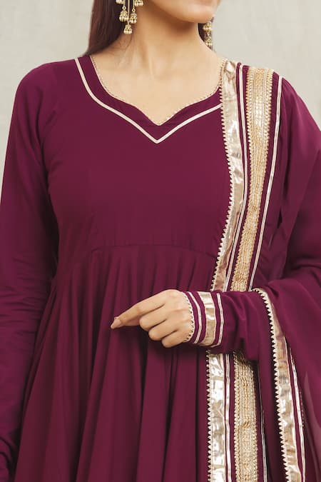 Shop_Samyukta Singhania_Purple Cotton, Organza Gota Patti Placement Work Anarkali Pant Set _Online_at_Aza_Fashions