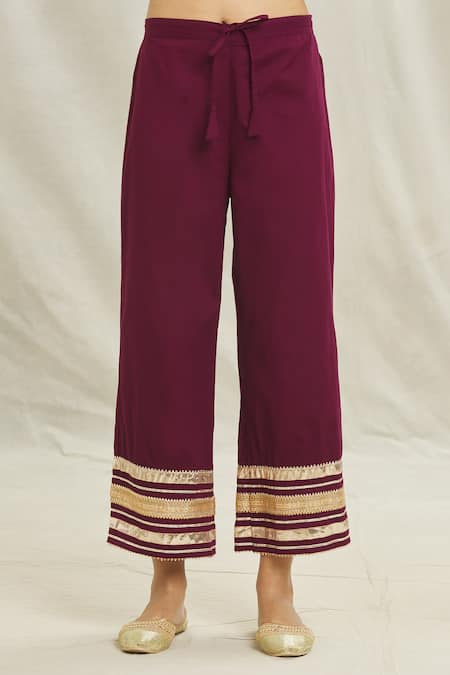 Samyukta Singhania_Purple Cotton, Organza Gota Patti Placement Work Anarkali Pant Set _at_Aza_Fashions