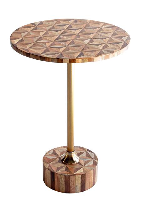 Logam_Brown Mild Steel, Sheesham Wood And Mdf Marquetry Table_Online_at_Aza_Fashions