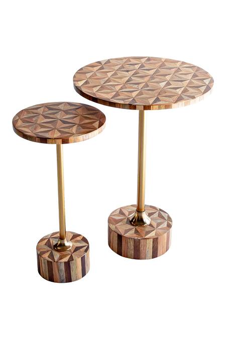Shop_Logam_Brown Mild Steel, Sheesham Wood And Mdf Marquetry Table_Online_at_Aza_Fashions