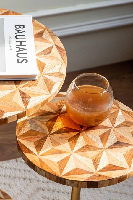 Logam_Brown Mild Steel, Sheesham Wood And Mdf Marquetry Table_at_Aza_Fashions