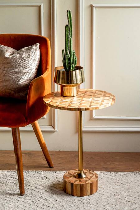 Buy_Logam_Brown Mild Steel, Sheesham Wood And Mdf Marquetry Table