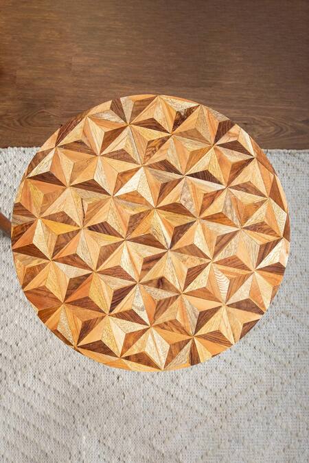 Shop_Logam_Brown Mild Steel, Sheesham Wood And Mdf Marquetry Table