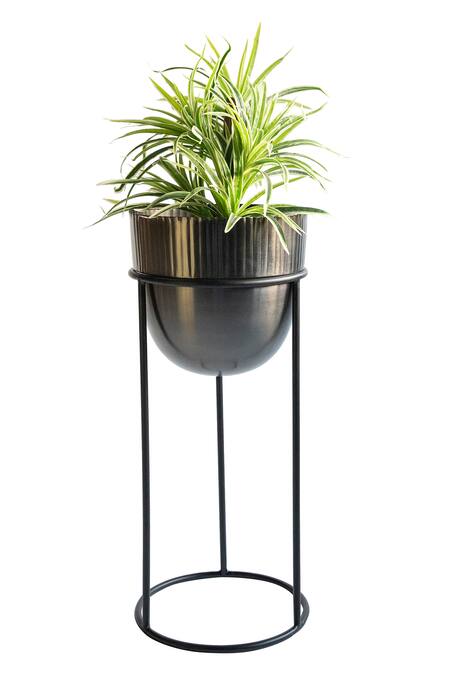 Shop_Logam_Black Mild Steel Plain Nordic Planter - Set Of 2_Online_at_Aza_Fashions