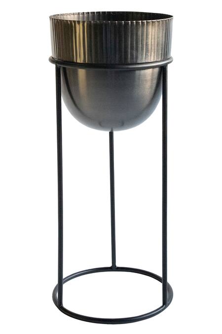 Buy_Logam_Black Mild Steel Plain Nordic Planter - Set Of 2