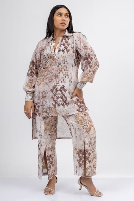 Mamicha Alice Flora Print High Low Tunic Pant Set 