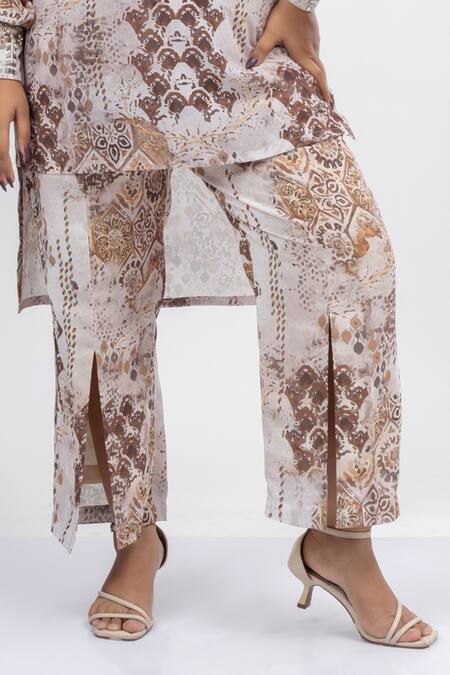 Mamicha Off White Georgette Embroidery Alice Flora Print High Low Tunic Pant Set Online at Aza Fashions Mamicha_Off White Georgette Embroidery Alice Flora Print High Low Tunic Pant Set_Online_at_Aza_Fashions
