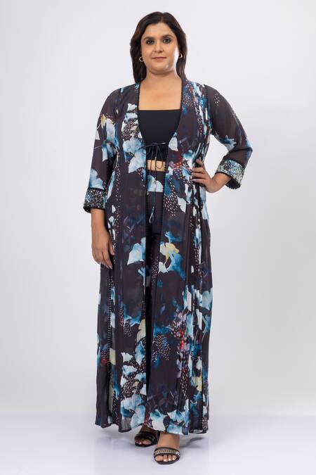 Shop Mamicha Black Georgette Sequins Nocturne Print Cape Pant Set at Aza Fashions Shop_Mamicha_Black Georgette Sequins Nocturne Print Cape Pant Set_at_Aza_Fashions