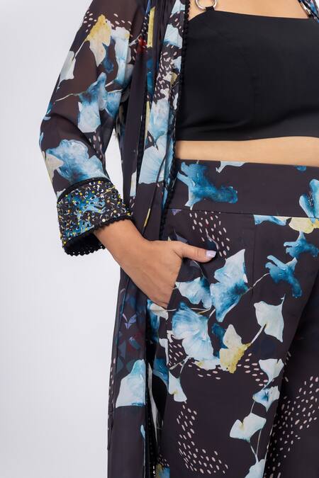 Buy Mamicha Black Georgette Sequins Nocturne Print Cape Pant Set Online at Aza Fashions Buy_Mamicha_Black Georgette Sequins Nocturne Print Cape Pant Set_Online_at_Aza_Fashions