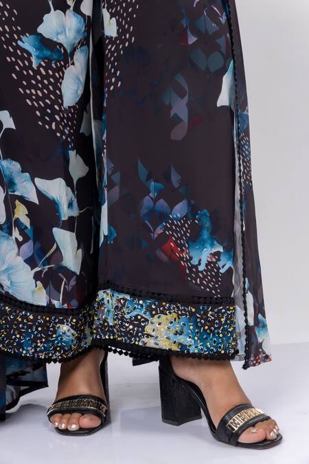 Shop Mamicha Black Georgette Sequins Nocturne Print Cape Pant Set Online at Aza Fashions Shop_Mamicha_Black Georgette Sequins Nocturne Print Cape Pant Set_Online_at_Aza_Fashions