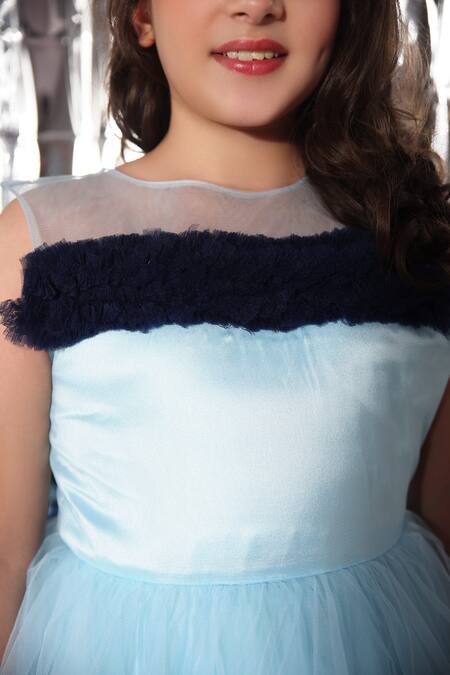Shop_Littlecheer_Blue Net, Satin, Cotton Ruffles Two Tone Layered Gown _Online_at_Aza_Fashions