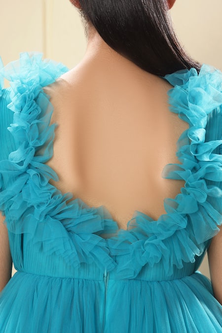 Buy_Littlecheer_Blue Net Pearls Embellished Bodice Ball Gown _Online_at_Aza_Fashions