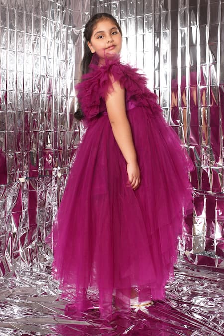 Buy_Littlecheer_Purple Net, Cotton Asymmetric Hem Gown _Online_at_Aza_Fashions