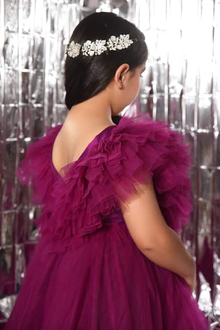 Shop_Littlecheer_Purple Net, Cotton Asymmetric Hem Gown _Online_at_Aza_Fashions
