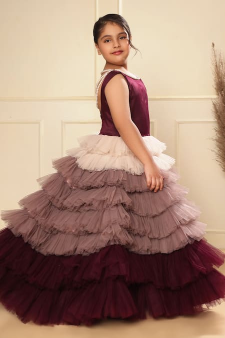 Shop_Littlecheer_Purple Net, , Cotton Pearls Ruffled Ombre Gown _Online_at_Aza_Fashions