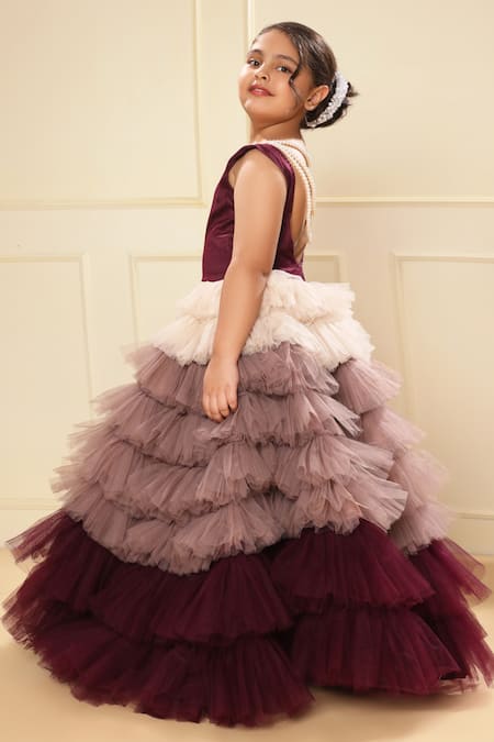 Shop_Littlecheer_Purple Net, , Cotton Pearls Ruffled Ombre Gown _at_Aza_Fashions