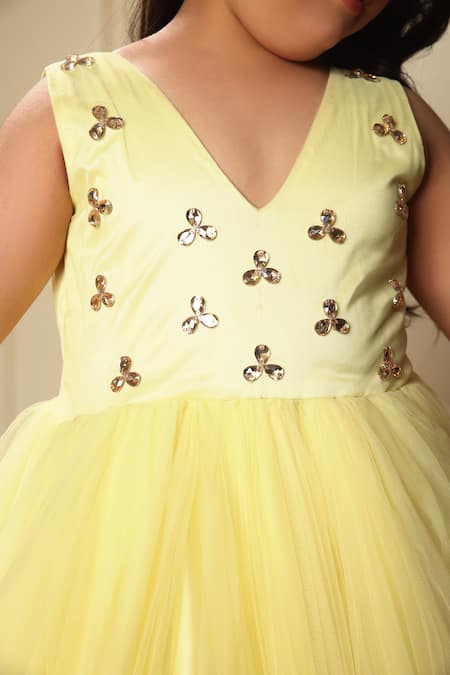 Shop_Littlecheer_Yellow Net Crystals Embellished Bodice Ball Gown _Online_at_Aza_Fashions