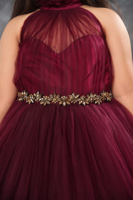 Buy_Littlecheer_Purple Net, Satin, Cotton Crystals Ruffled Collar Ball Gown _Online_at_Aza_Fashions