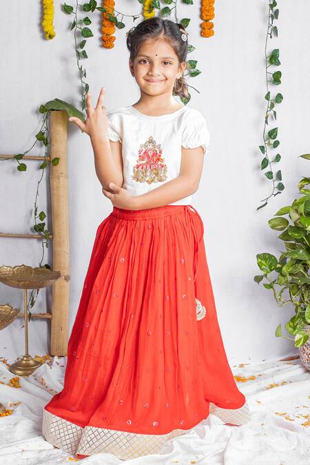 Zara Off White & Red Kids Lehenga Girls Clothing Get Extra 10% Discoun –  Dailybuyys