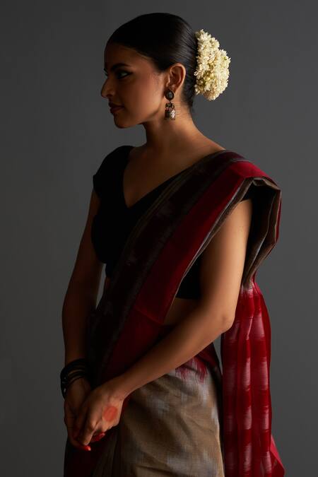 Buy Five Point Five Grey Cotton Kalpana Ikat Motif Woven Saree With Running Blouse Online at Aza Fashions Buy_Five Point Five_Grey Cotton Kalpana Ikat Motif Woven Saree With Running Blouse _Online_at_Aza_Fashions