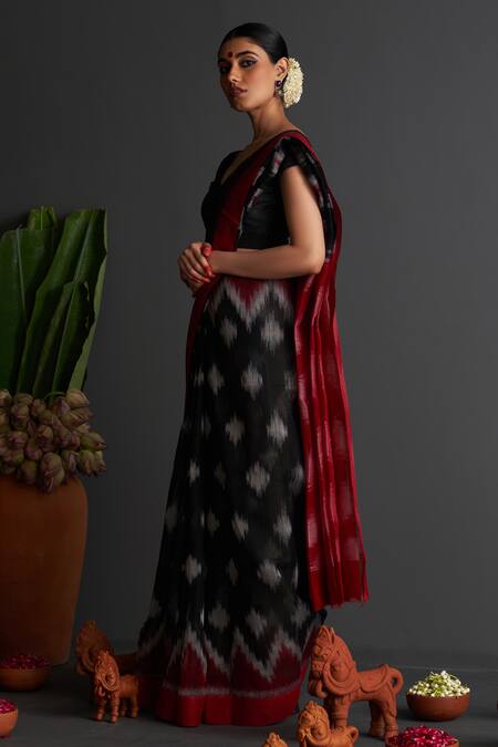 Buy Five Point Five Black Cotton Kalpana Ikat Woven Saree With Running Blouse Online at Aza Fashions Buy_Five Point Five_Black Cotton Kalpana Ikat Woven Saree With Running Blouse _Online_at_Aza_Fashions