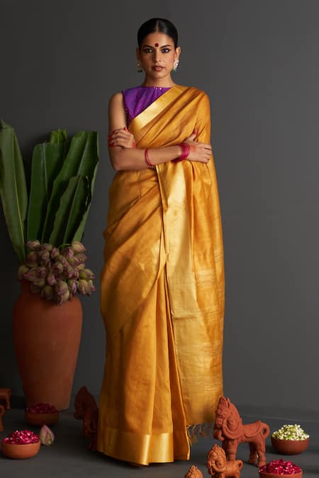 Five Point Five Falguni Checkered Woven Saree With Running Blouse 