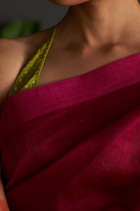 Shop Five Point Five Pink Muslin Falguni Squares Woven Saree With Running Blouse Online at Aza Fashions Shop_Five Point Five_Pink Muslin Falguni Squares Woven Saree With Running Blouse _Online_at_Aza_Fashions