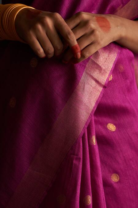Buy_Five Point Five_Purple Muslin Bindiya Polka Motif Woven Saree With Running Blouse_Online_at_Aza_Fashions