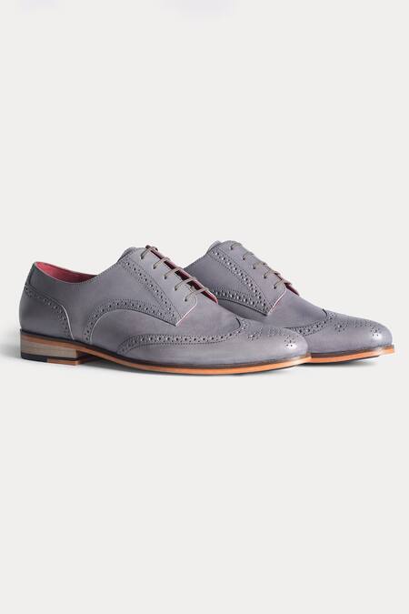 Shop_Morf_Grey Wing Tips Derby Brogue Shoes_Online_at_Aza_Fashions