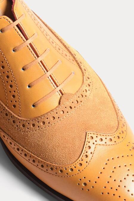 Morf_Yellow Oxford Wingtip Brogue Shoes_Online_at_Aza_Fashions