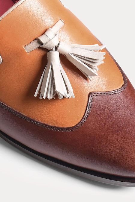 Morf_Brown Color Block Tassel Loafers_Online_at_Aza_Fashions