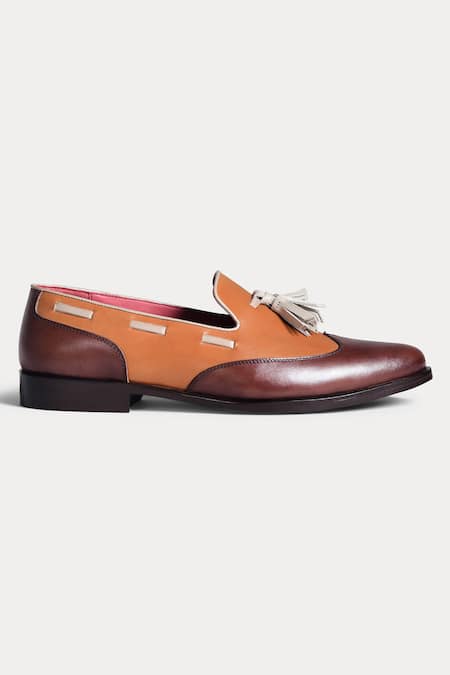 Buy_Morf_Brown Color Block Tassel Loafers_Online_at_Aza_Fashions