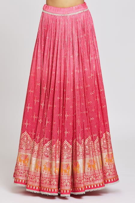Jiya By Veer Design Studio_Pink Net, Silk Sequins, Traditional Elephant And Bandhani Print Lehenga Blouse Set _Online_at_Aza_Fashions