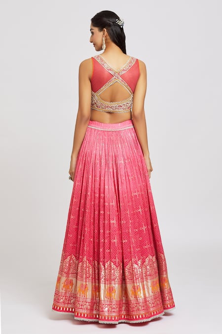 Jiya By Veer Design Studio Traditional Elephant & Bandhani Print Lehenga Blouse Set 