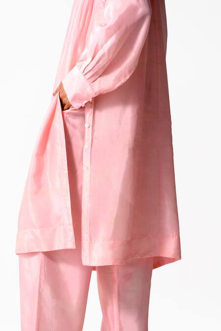 Buy_OFRIDA_Pink Cotton, Silk Round Neck Budding Bloom Print Tunic_Online_at_Aza_Fashions