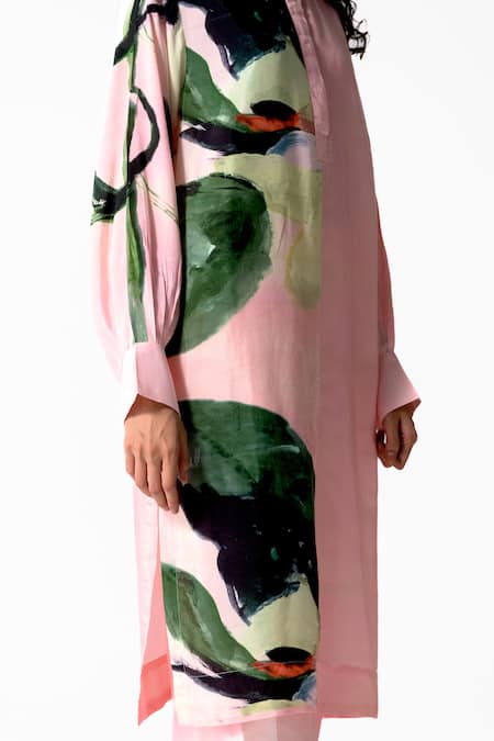 Shop_OFRIDA_Pink Cotton, Silk Round Neck Budding Bloom Print Tunic_Online_at_Aza_Fashions