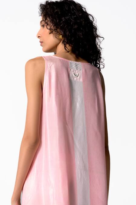 OFRIDA_Pink Cotton, Silk Embroidery V-neck Budding Blossom Print Front Slit Tunic_Online_at_Aza_Fashions