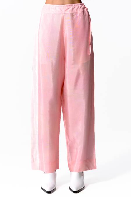 Buy_OFRIDA_Pink Cotton, Silk Side Tape Straight Pant_Online_at_Aza_Fashions