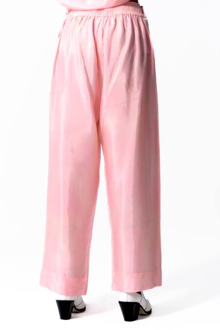 Shop_OFRIDA_Pink Cotton, Silk Side Tape Straight Pant_Online_at_Aza_Fashions