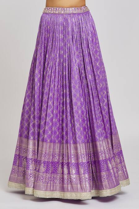 Jiya by Veer Design Studio_Cream Silk, Tissue, Jacquard Mirrors Round Bloom Embroidered Blouse Lehenga Set _Online_at_Aza_Fashions