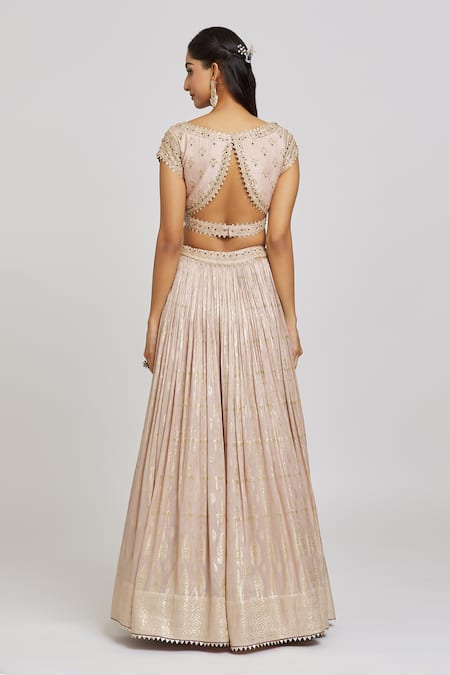 Jiya By Veer Design Studio Floral Bloom Woven Jacquard Lehenga Blouse Set 