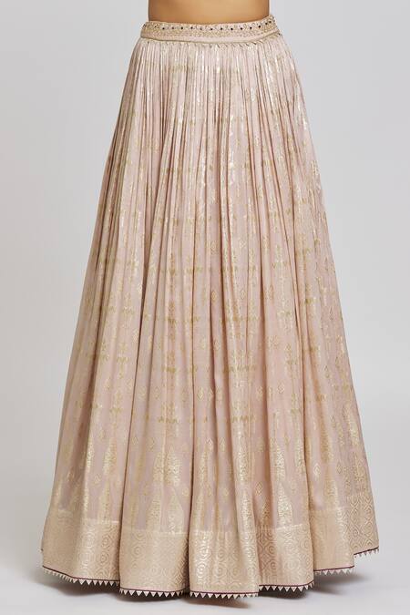 Buy_Jiya By Veer Design Studio_Pink Silk, Jacquard, Brocade Stones, Floral Bloom Woven Lehenga Blouse Set _Online_at_Aza_Fashions