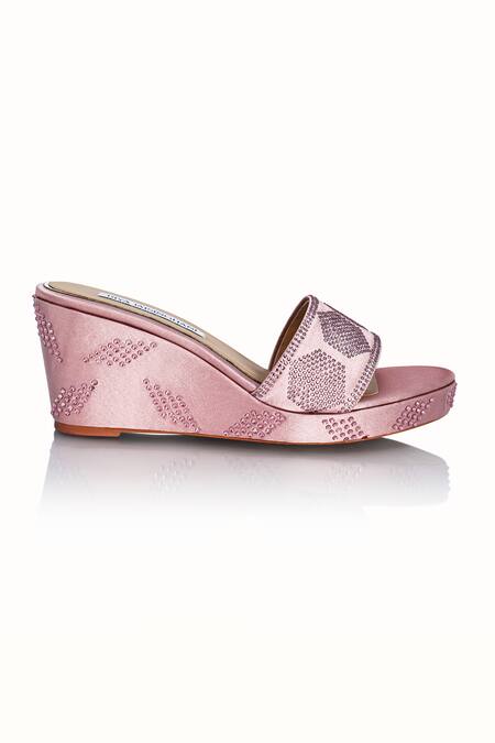 Riya Jaisinghani_Pink Crystals Aadya Embellished Wedges_Online_at_Aza_Fashions