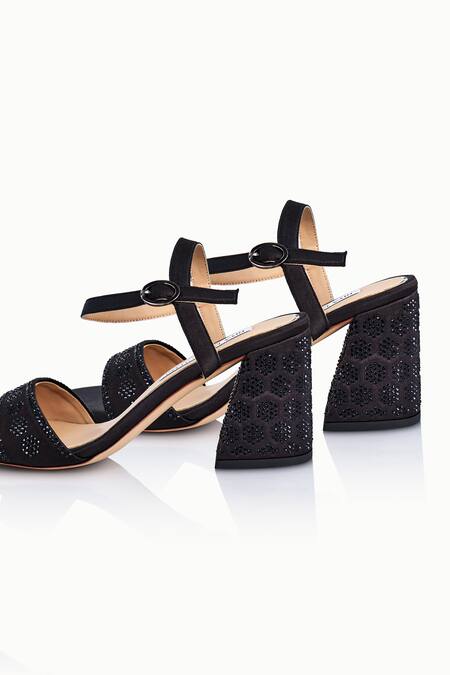 Shop_Riya Jaisinghani_Black Crystals Ava Embellished Block Heels_Online_at_Aza_Fashions