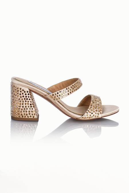 Riya Jaisinghani_Beige Crystals Charvi Embellished Heels_Online_at_Aza_Fashions